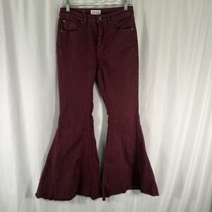 Shyanne Wide Flared Jeans Women's 28x31 Red Denim Mid Rise Cotton Blend